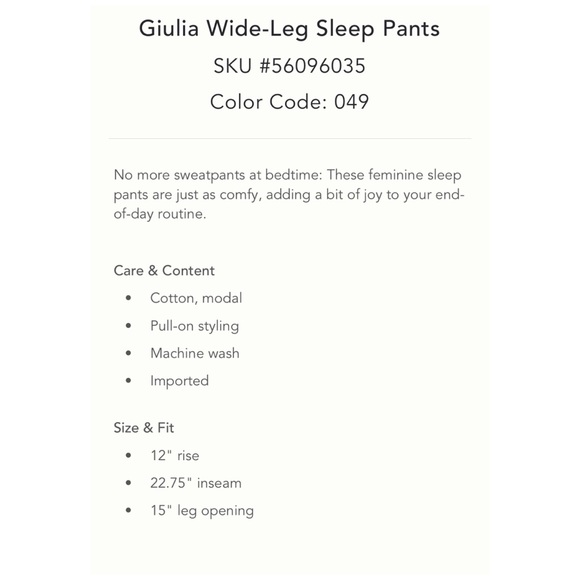 NWOT Anthropologie Giulia Wide Leg Lounge Pants  Size Small - Picture 10 of 10